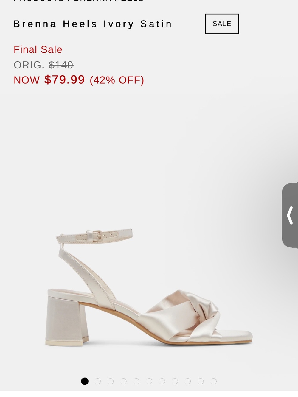 Dolce Vita Ivory Satin Knotted Block Heel Sandal